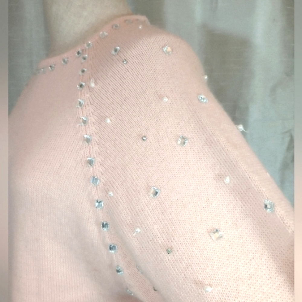 Topshop Crop Angora Crew Neck Crop, orange pearls & jewels 3/4 sleeve, 6 - Picture 14 of 14